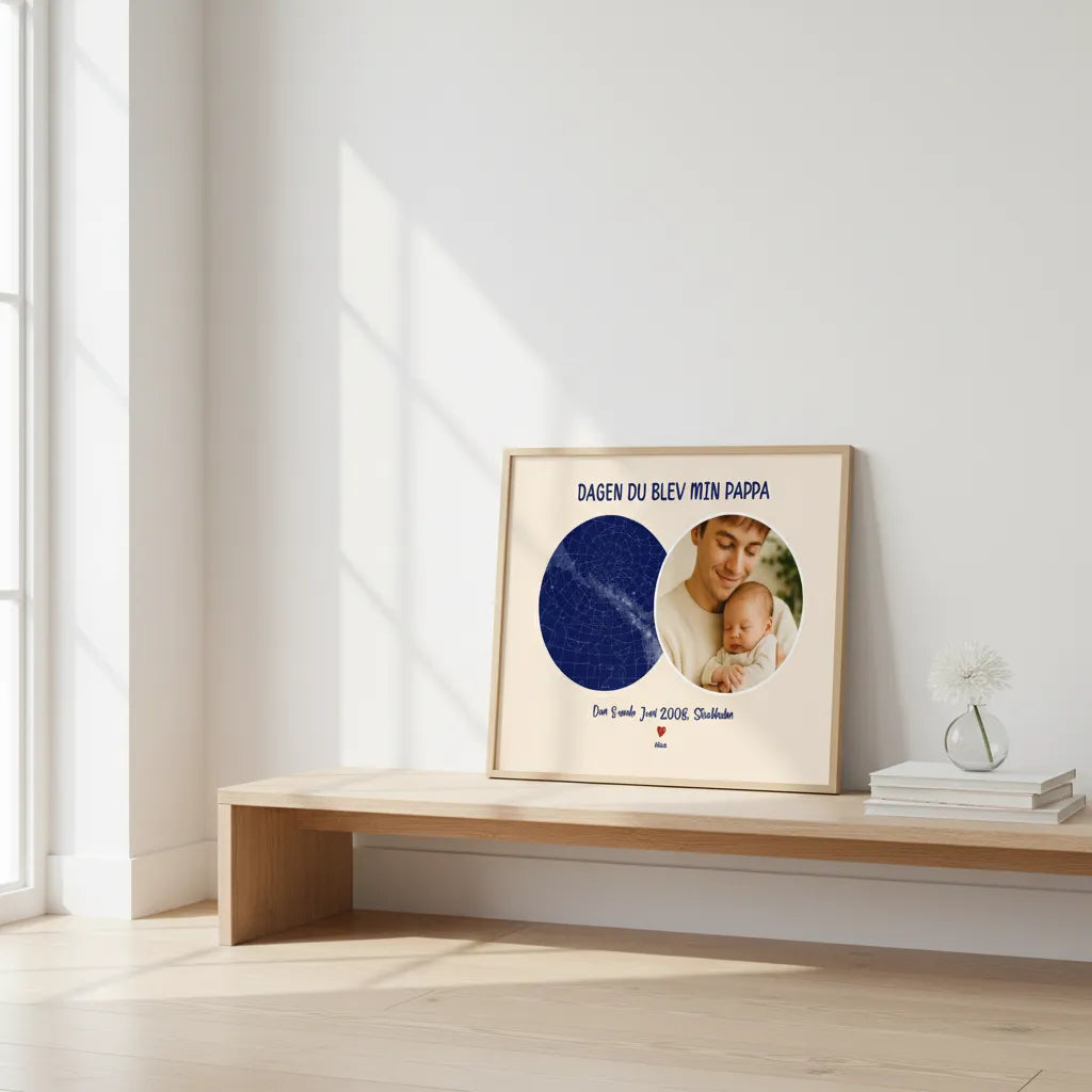 Personlig Fars dag-present –  Stjärnkarta Med Foto Dagen Du Blev Anpassad Stjärnhimmel (endast poster)