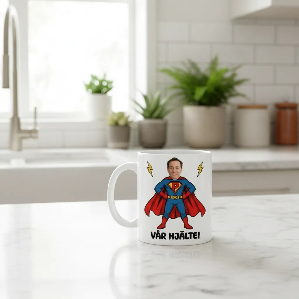 Personlig mugg – Superpappa med eget foto | Rolig Fars dag-present