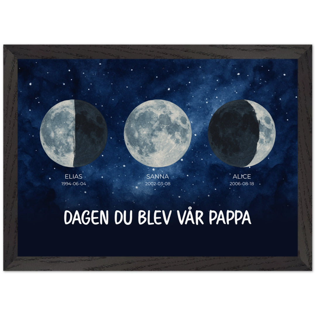 Personlig poster – Dagen du blev pappa | Månfaser & barnens namn (upp till 8 barn)