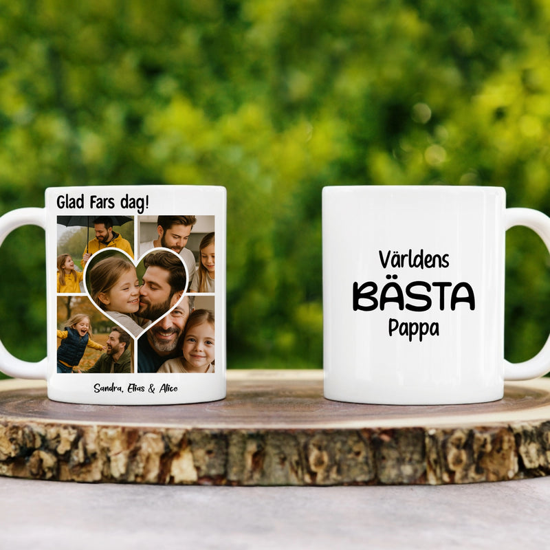 Personlig Fars Dag Mugg – Fotomugg med Eget Foto & Text “Världens Bästa Pappa”